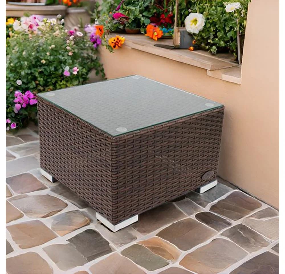 RS Trade Beistelltisch Rattan Braun mit Glasplatte
