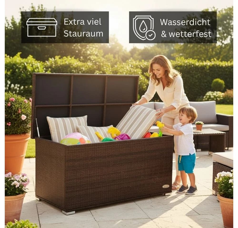 RS Trade Auflagenbox Venezia Braun Poly Rattan Aluminium