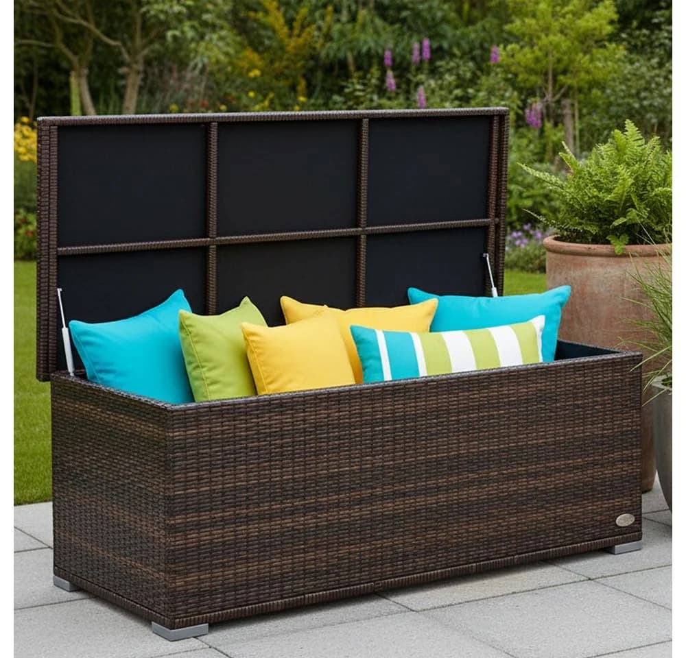 RS Trade Auflagenbox Sienna Braun Poly-Rattan Aluminium