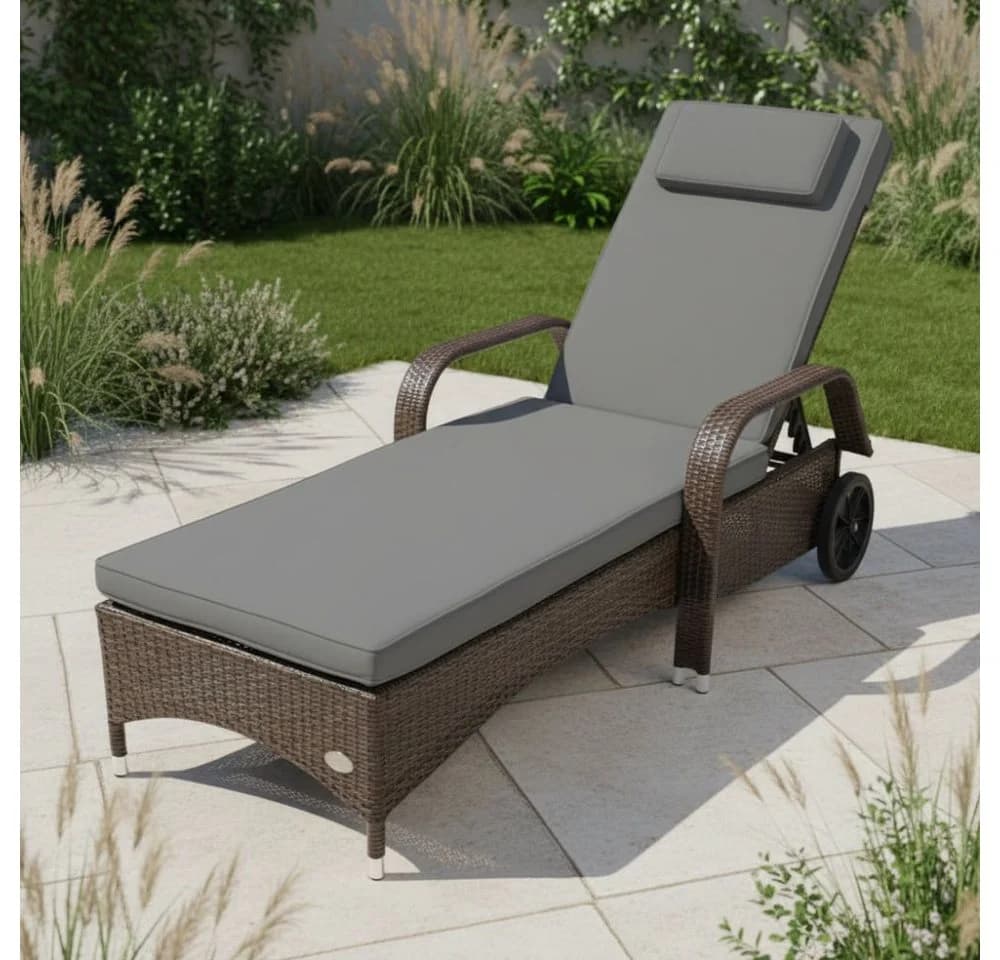 RS Trade Gartenliege Toscana Poly Rattan Braun Grau