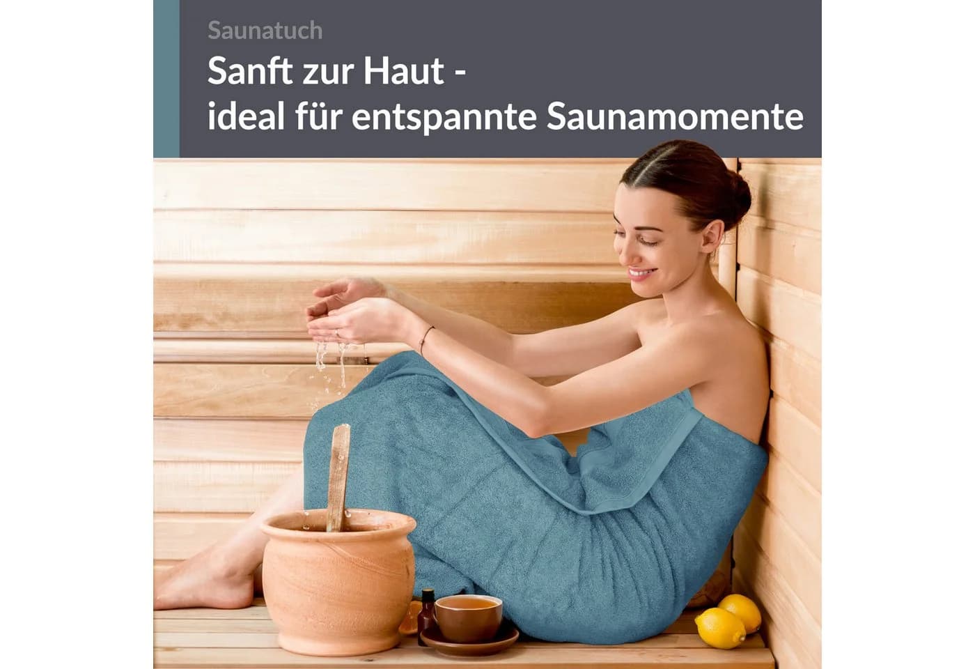 Lashuma Saunatuch XXL Frottee 100% Baumwolle Blau - Bild 4
