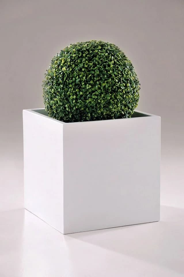 VIVANNO Pflanzkübel Fiberglas BLOCK Würfel Weiß Matt