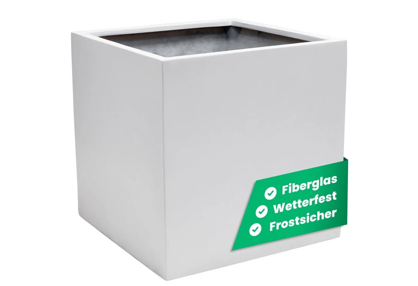 VIVANNO Pflanzkübel Fiberglas BLOCK Würfel Weiß Matt - Bild 2
