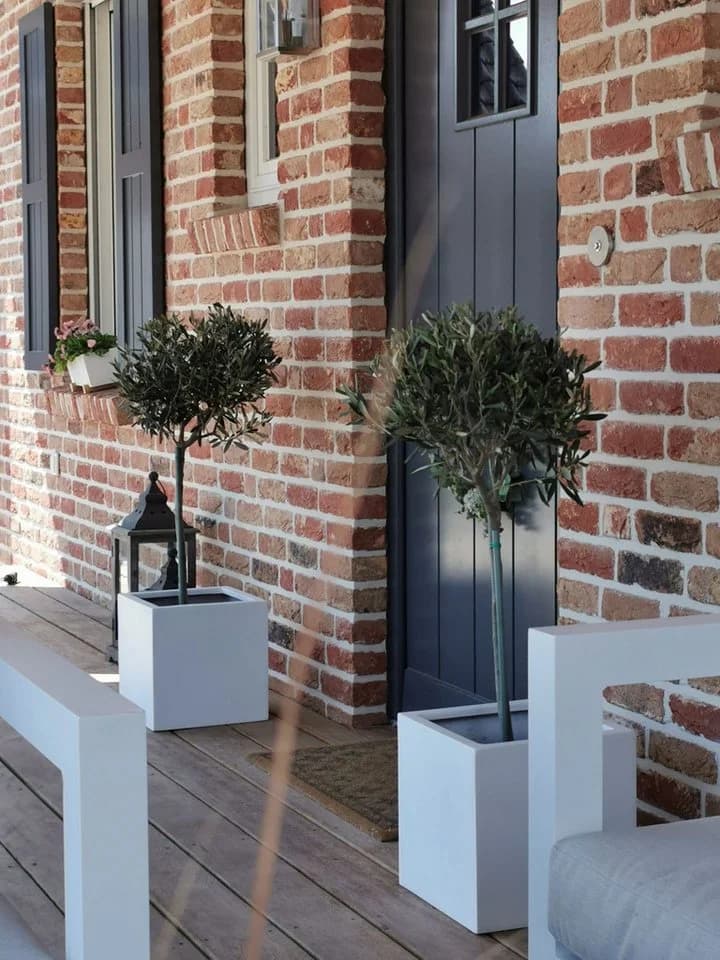 VIVANNO Pflanzkübel Fiberglas Block Würfel Weiß Matt