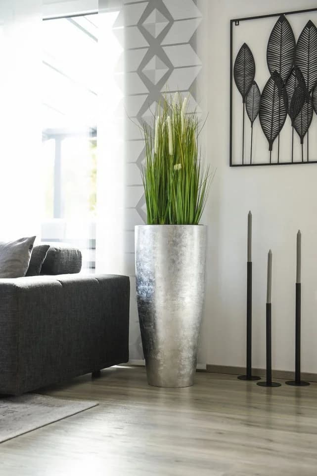VIVANNO Pflanzkübel CITY Rund Silber Blattoptik Hochglanz - Bild 4