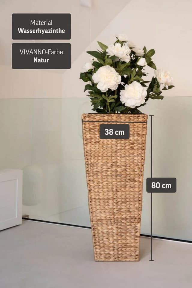 VIVANNO Pflanzkübel Wasserhyazinthe ASIA Säule Natur Geflochten - Bild 4