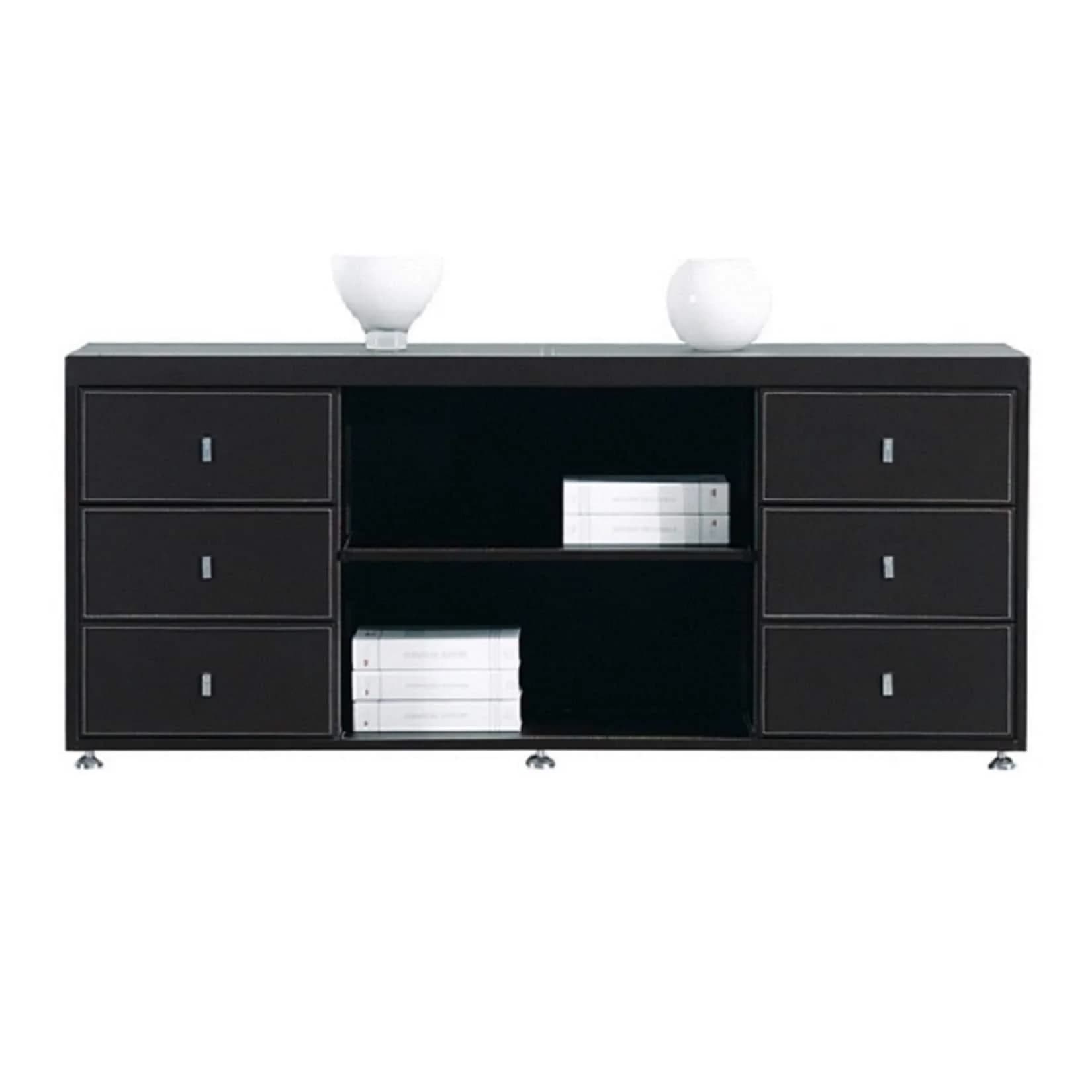 Büroschrank Padova Schwarz 6 Schubladen Kunstleder