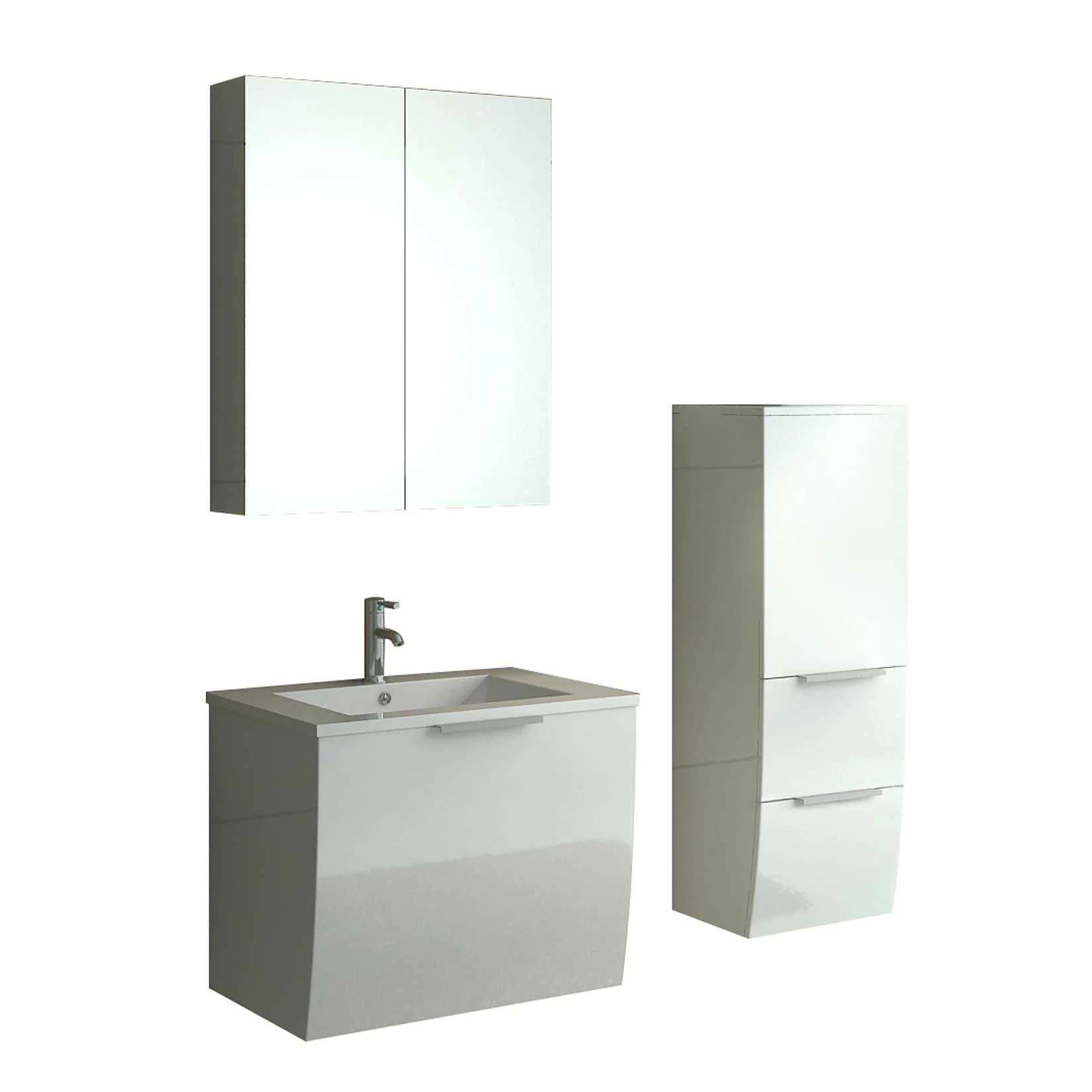 Jet-Line Badset Weiß Modernes Badezimmermöbel-Set mit Spiegelschrank & Hängeschrank