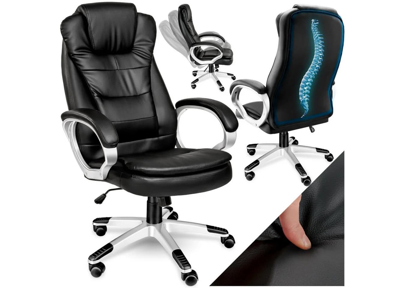 TECTAKE Chefsessel Bürostuhl Schwarz Kunstleder Ergonomisch - Bild 3
