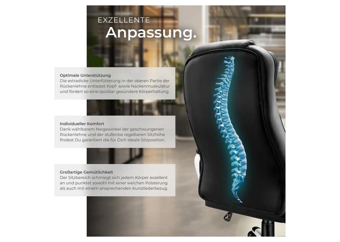 TECTAKE Chefsessel Bürostuhl Schwarz Kunstleder Ergonomisch - Bild 5