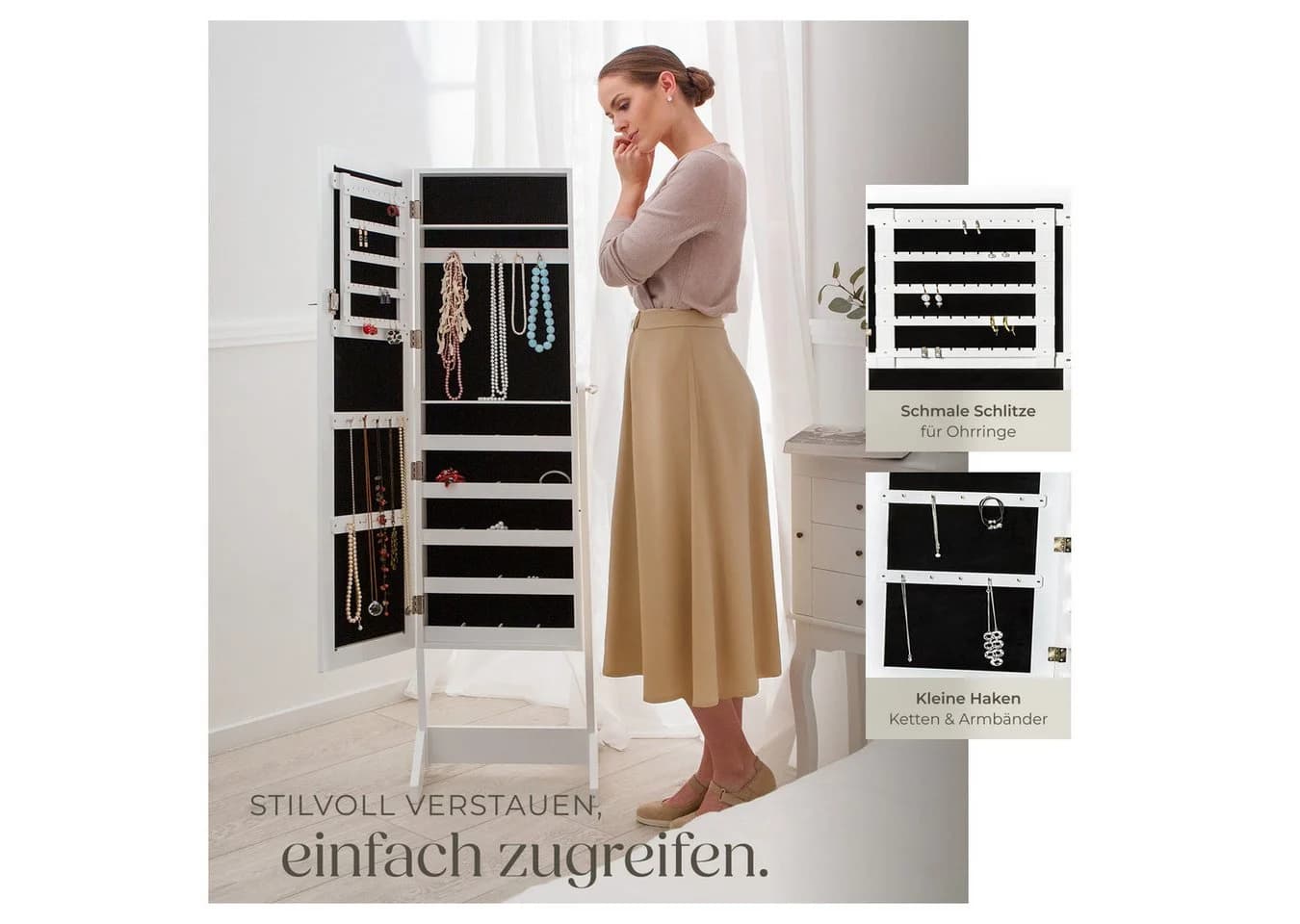 tectake Schmuckschrank mit Ganzkörperspiegel, abschließbar - Bild 5
