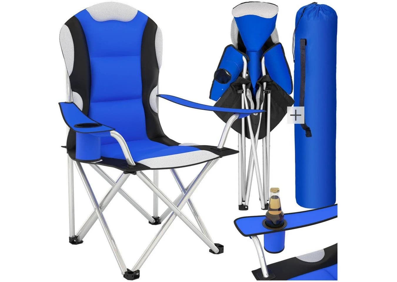 TECTAKE Campingstuhl Blau Gepolstert mit Getränkehalter & Tragetasche - Bild 2