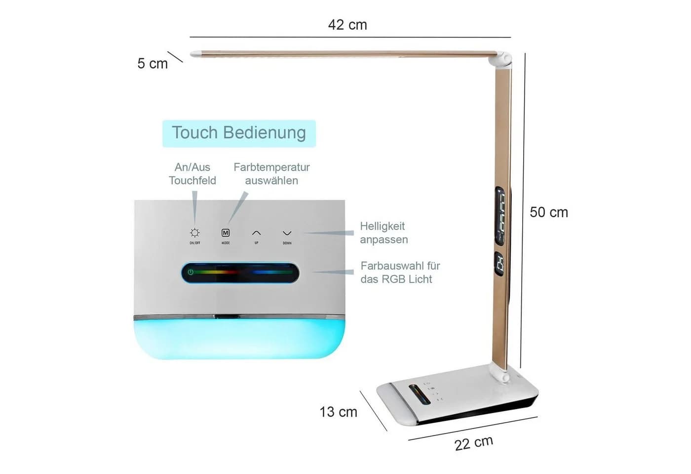 EAXUS LED Schreibtischlampe Tischleuchte RGB-Farbwechsel Dimmfunktion - Bild 3