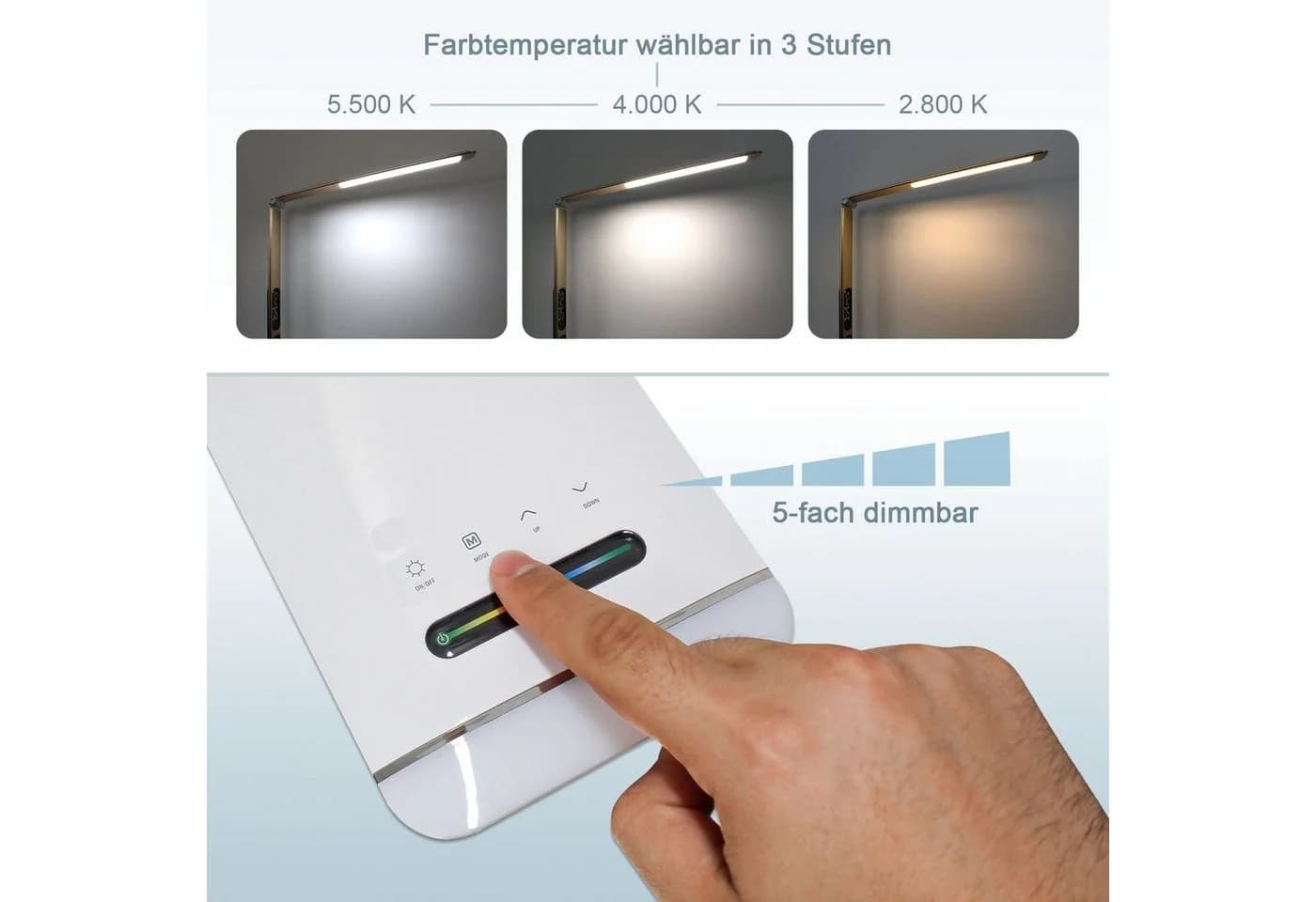 EAXUS LED Schreibtischlampe Tischleuchte RGB-Farbwechsel Dimmfunktion - Bild 4