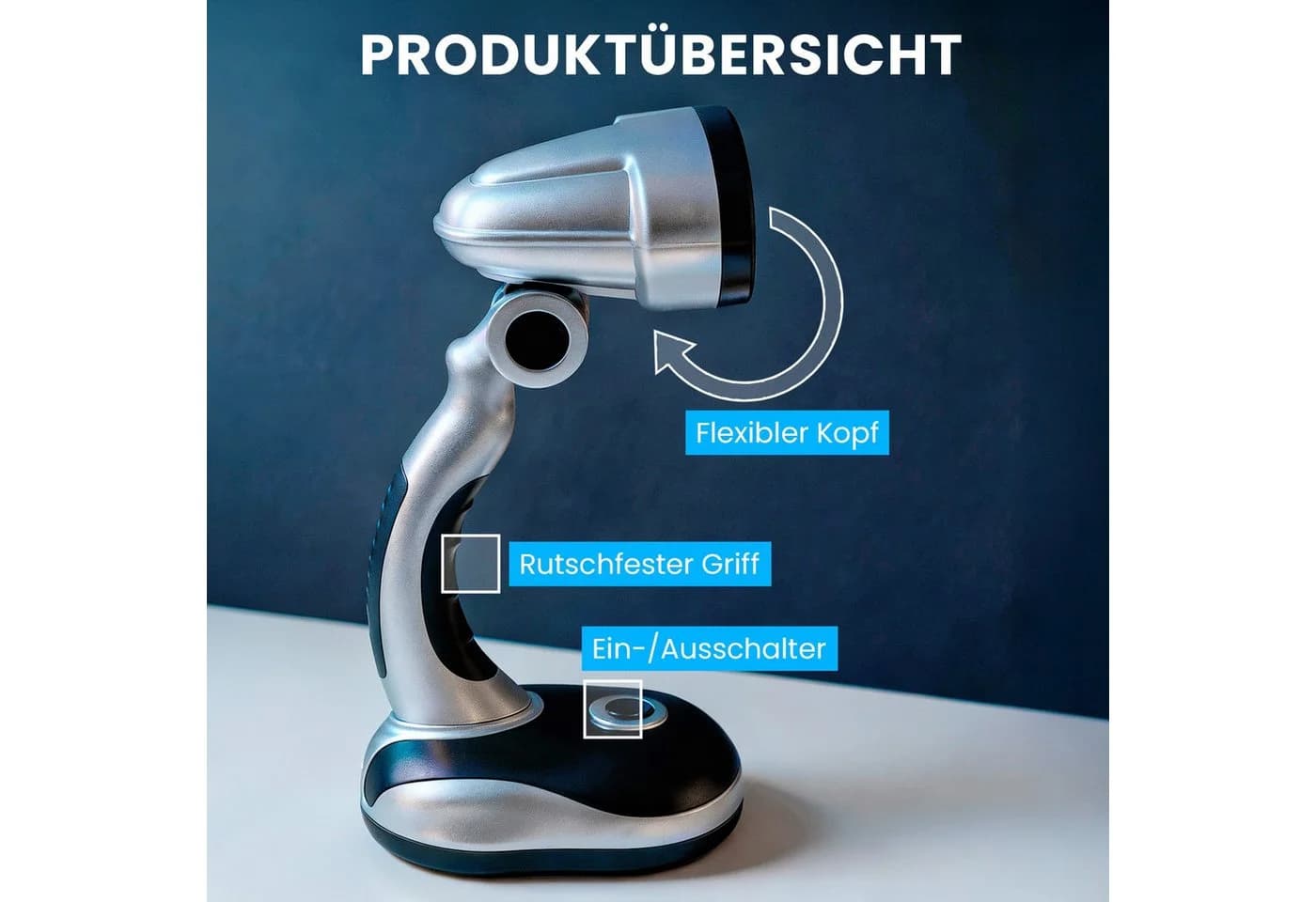 EAXUS LED Schreibtischlampe Kabellos Batteriebetrieben Schwenkbar Silber Schwarz - Bild 3