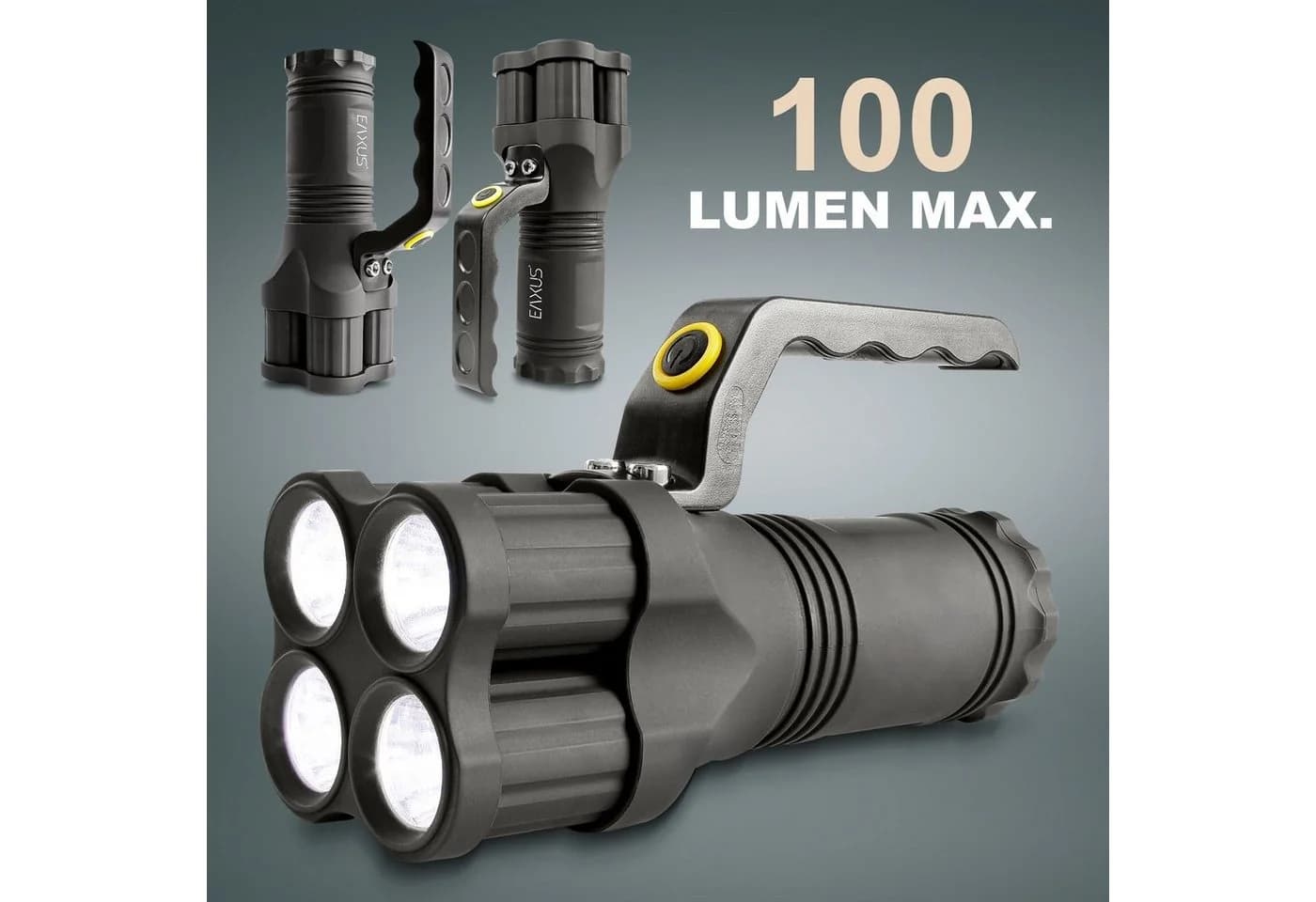 EAXUS LED Taschenlampe Leuchtstarker Handstrahler 200m Reichweite 3 Leuchtmodi Spritzwassergeschützt - Bild 2