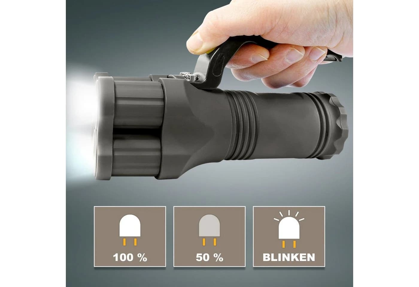 EAXUS LED Taschenlampe Leuchtstarker Handstrahler 200m Reichweite 3 Leuchtmodi Spritzwassergeschützt - Bild 4