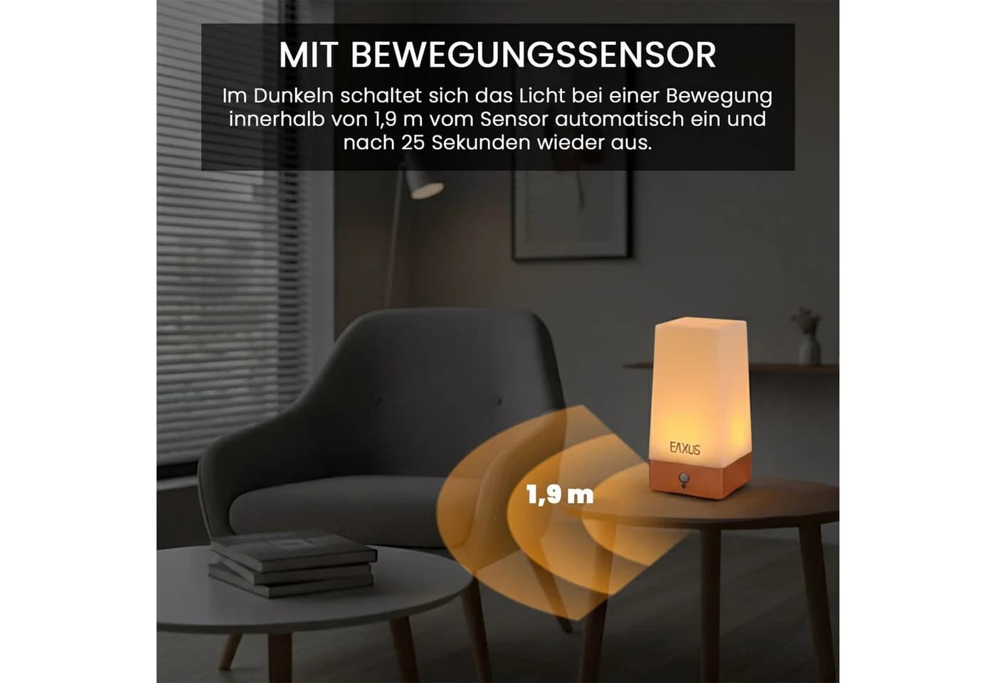 EAXUS LED Tischleuchte Kabellos Kupfer/Bronze mit Bewegungssensor - Bild 5