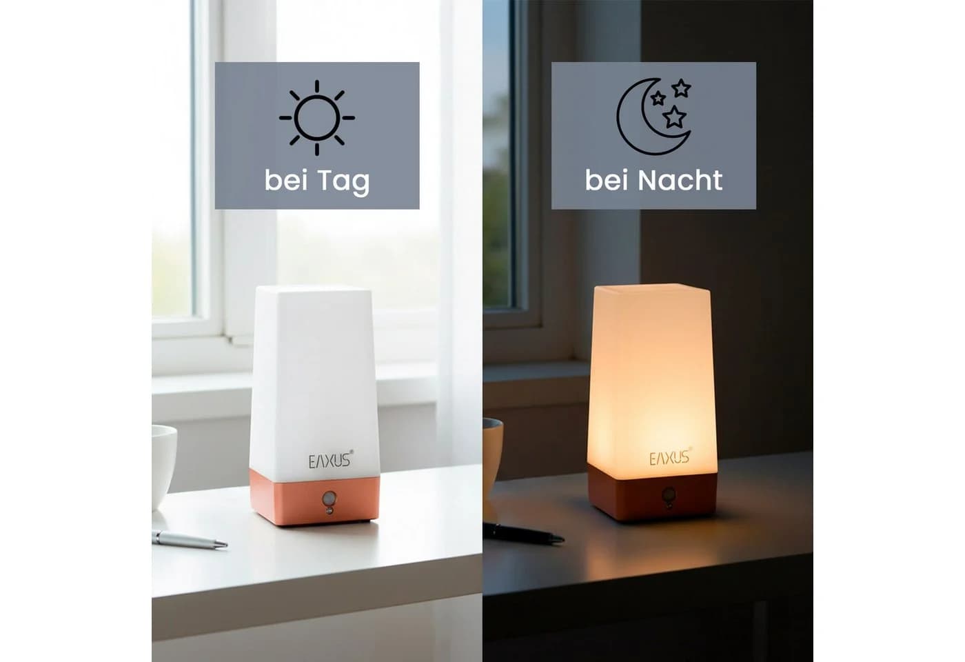 EAXUS LED Tischleuchte Kabellos Nachtlampe Kupfer/Bronze mit Bewegungssensor