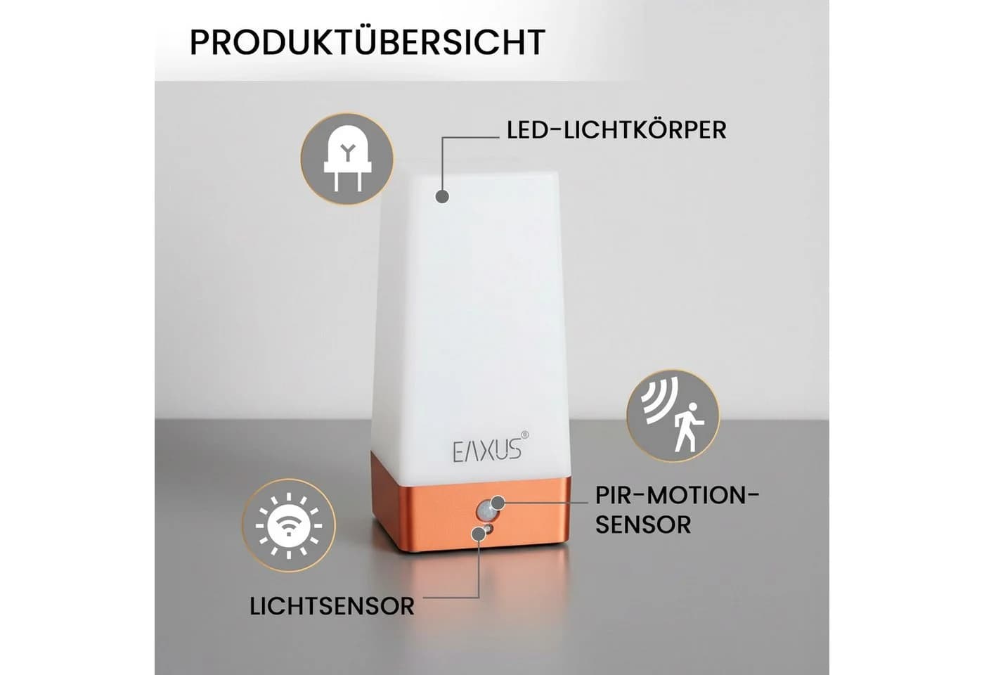 EAXUS LED Tischleuchte Kabellos Nachtlampe Kupfer/Bronze mit Bewegungssensor - Bild 3