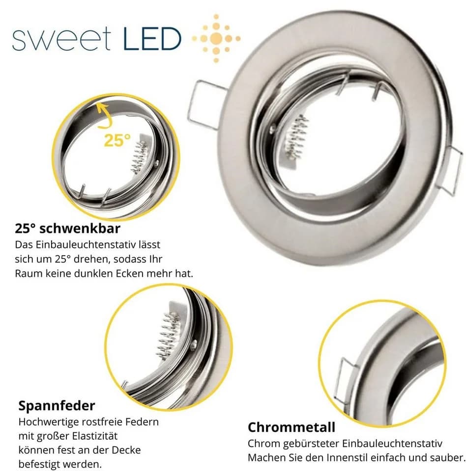Sweet LED Deckenspot 10er Set GU10 Einbaustrahler rund chrom-gebürstet - Bild 4