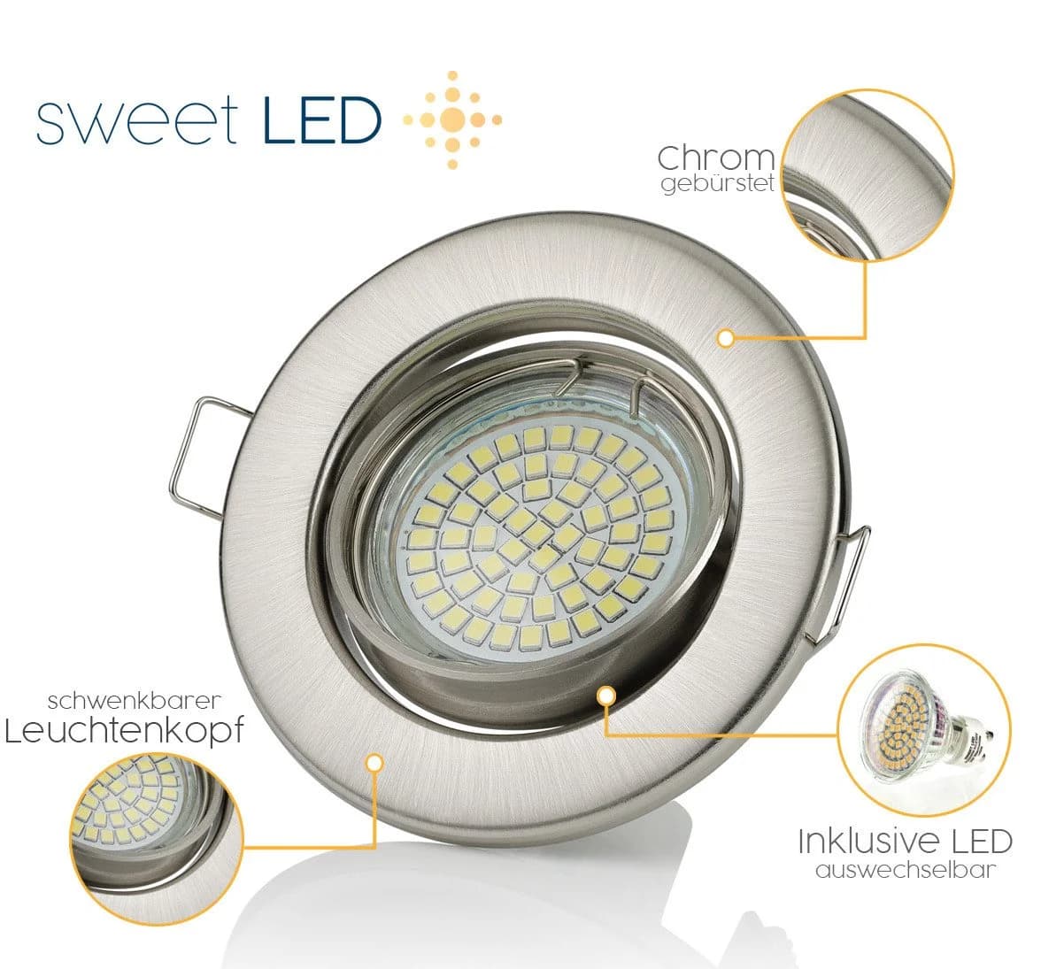 Sweet LED 12er Set Einbaustrahler rund schwenkbar chrom kaltweiß - Bild 4