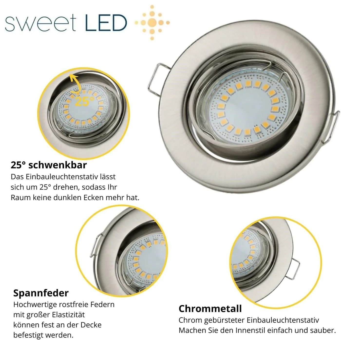 Sweet LED 12er Set Einbaustrahler rund schwenkbar chrom kaltweiß - Bild 5