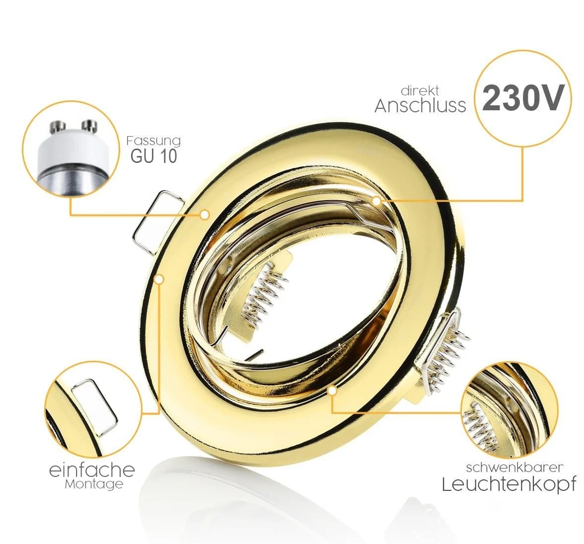 Sweet LED Deckenspot 10er Set GU10 schwenkbar Einbaustrahler Gold - Bild 3