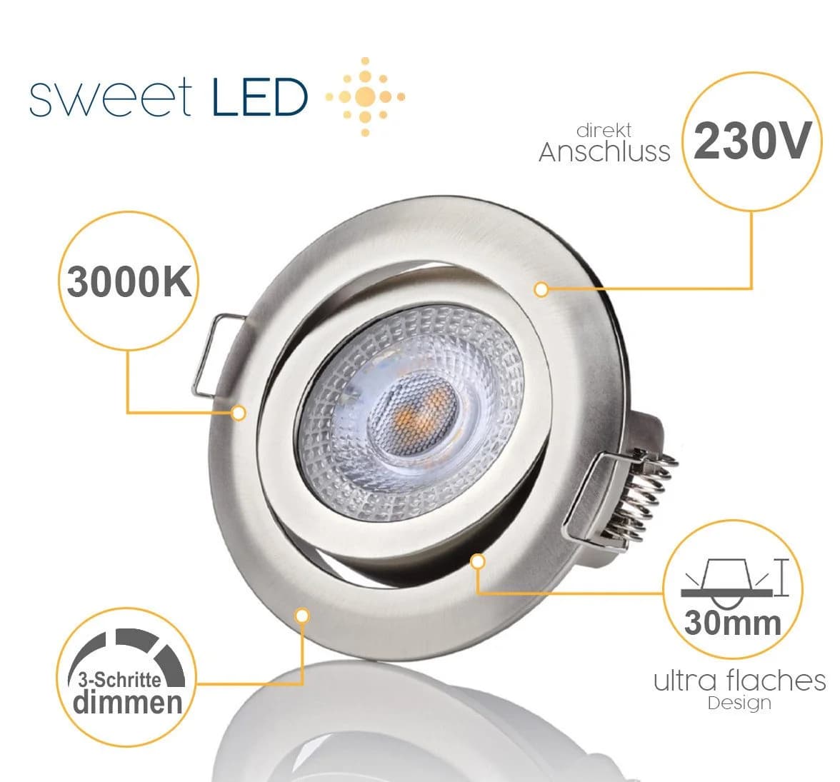 Sweet LED Einbaustrahler 6er Set 5W Chrom 3-Stufen dimmbar - Bild 1