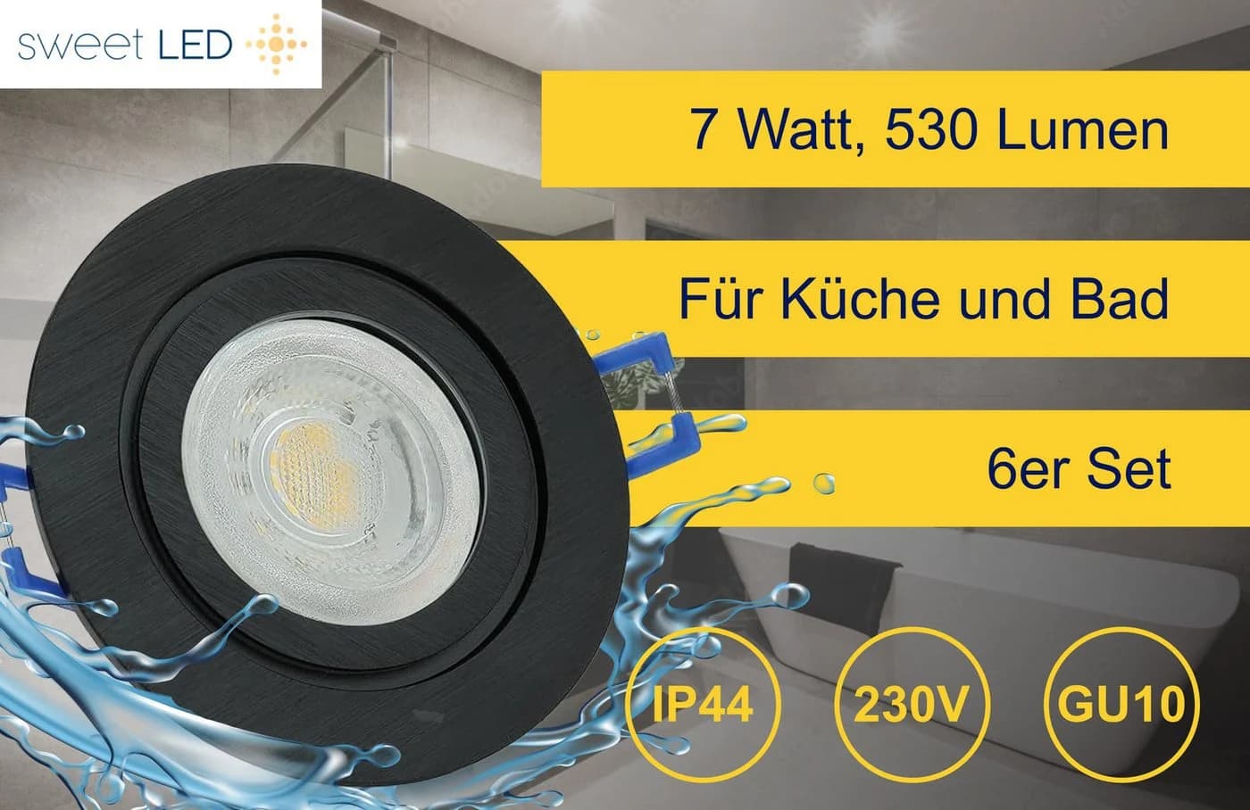 Sweet LED Einbaustrahler 6er Set IP44 Schwarz GU10 LED - Bild 4