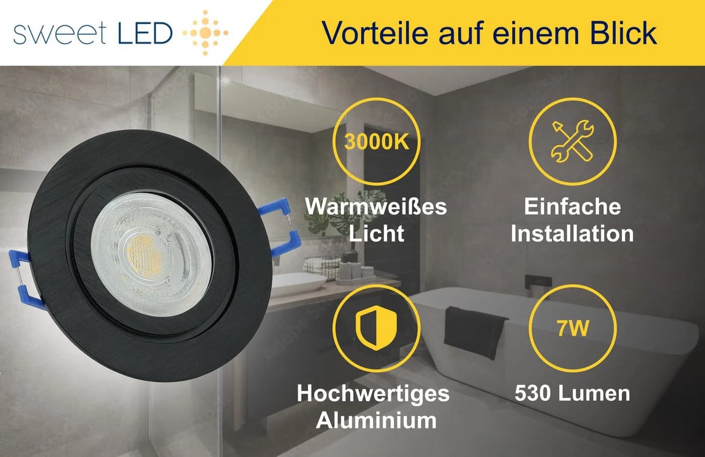 Sweet LED Einbaustrahler 6er Set IP44 Schwarz GU10 LED - Bild 5