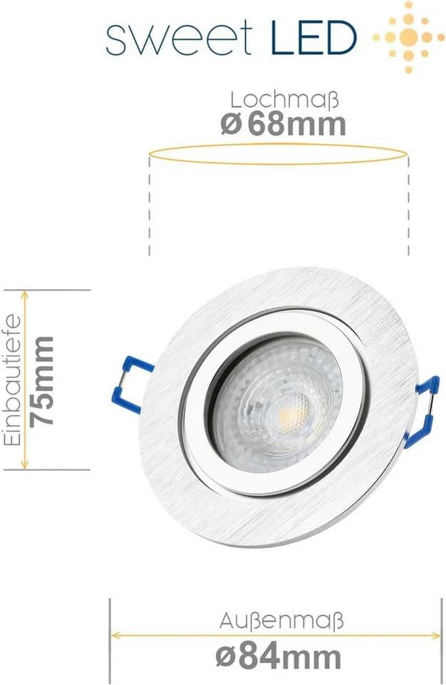 Sweet LED Einbaustrahler 6er Set IP44 Bad Aluminium GU10 7W 3000K - Bild 3