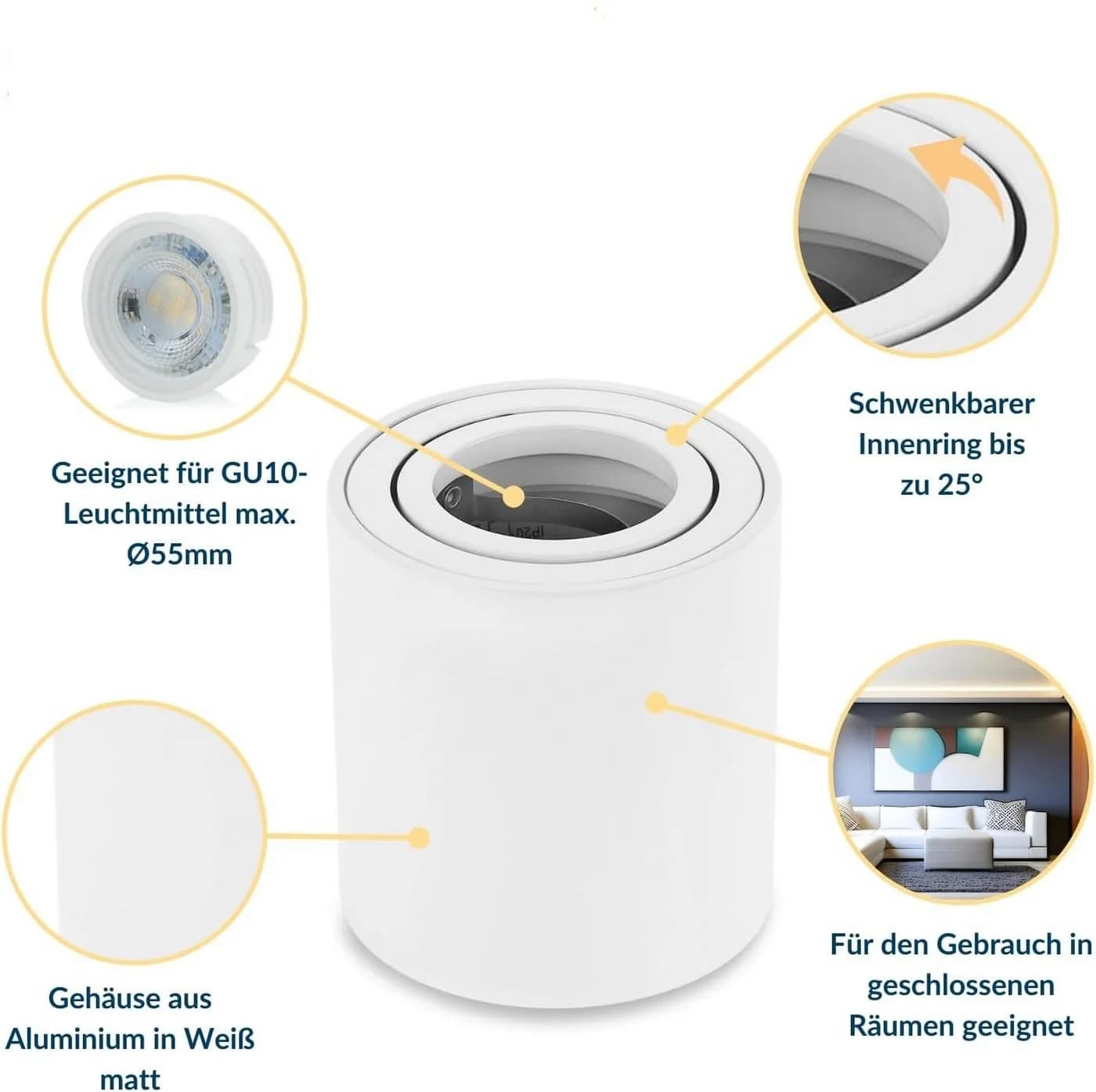 Sweet LED LED Deckenspot GU10 7W Aluminium Deckenspot Warmweiß