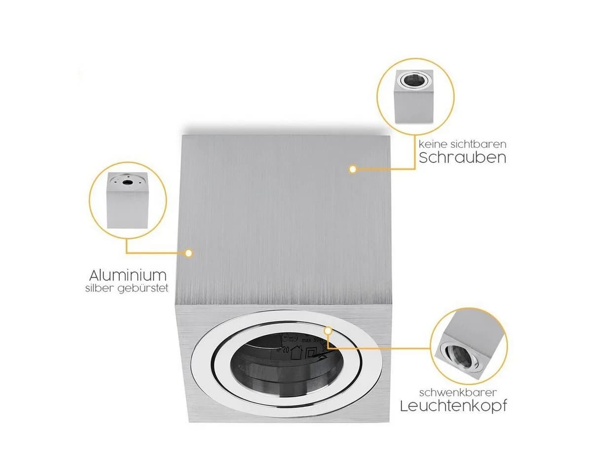 Sweet LED Deckenspott GU10 Aluminium Quadratisch Schwenkbar Warmweiß - Bild 5
