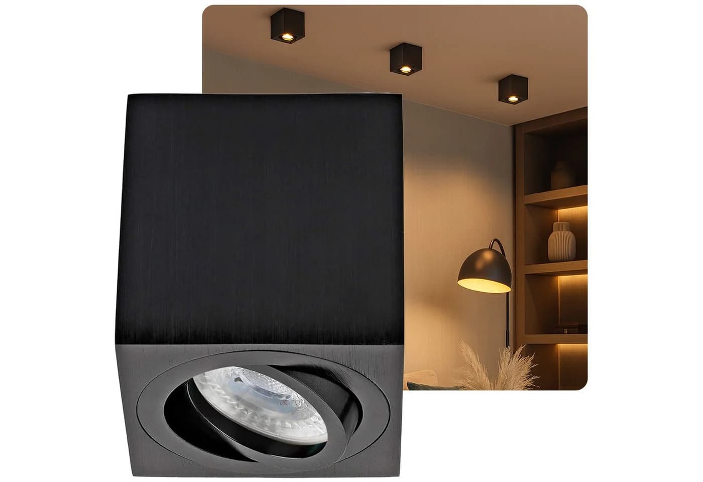 Sweet LED LED Deckenspot GU10 Aluminium Aufbauspot eckig 7W schwenkbar 230V Warmweiß - Bild 2