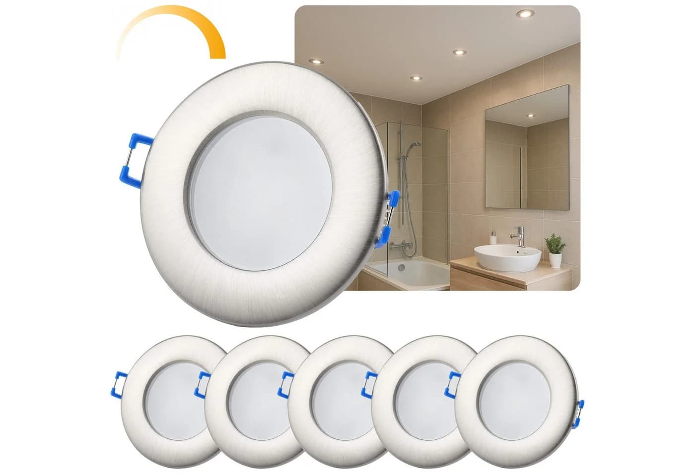 Sweet LED Einbaustrahler 5er Set IP44 dimmbar Chrom 3000K warmweiß - Bild 2