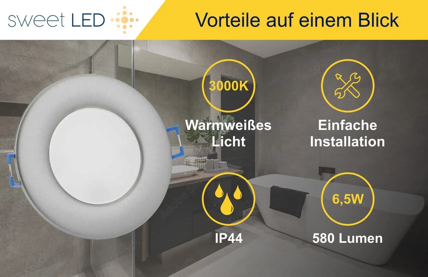 Sweet LED Einbaustrahler 5er Set IP44 dimmbar Chrom 3000K warmweiß - Bild 5