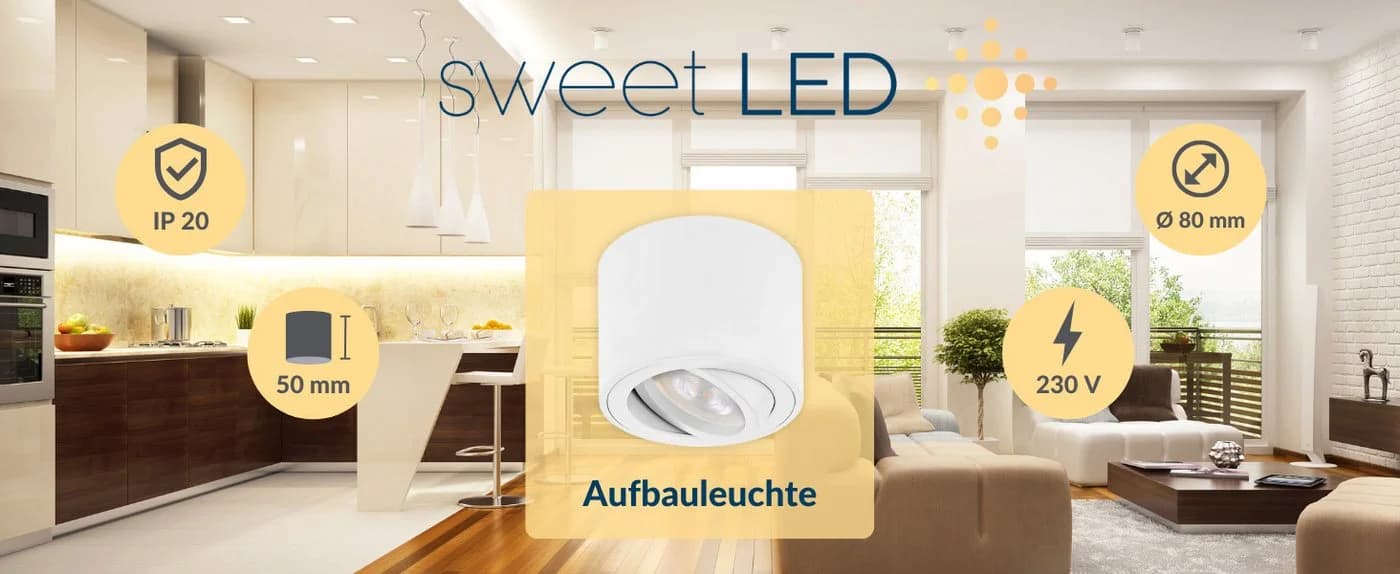 Sweet LED Aufbaustrahler 5W rund weiß-matt Aluminium schwenkbar - Bild 4
