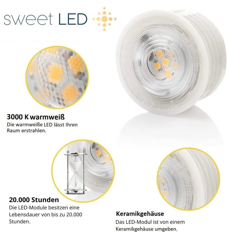 Sweet LED LED-Leuchtmittel 4er Set 5W LED Modul 320lm warmweiß flach Sparpack