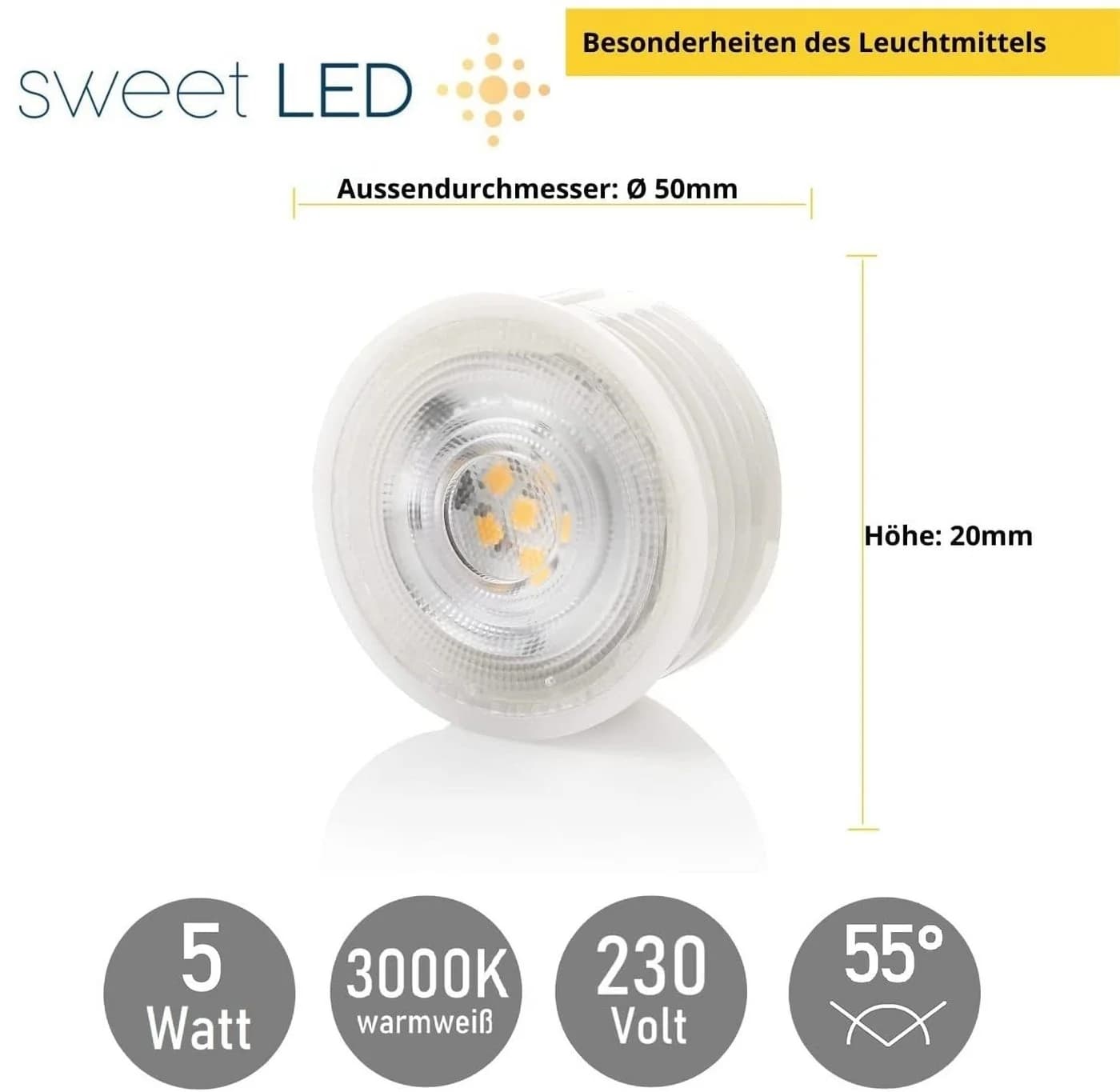Sweet LED LED-Leuchtmittel 4er Set 5W LED Modul 320lm warmweiß flach Sparpack - Bild 3