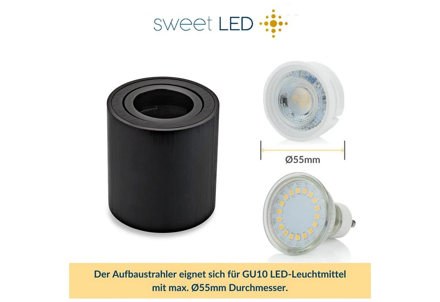 Sweet LED Aufbauleuchte 2er Set rund schwenkbar GU10 schwarz Aluminium - Bild 4