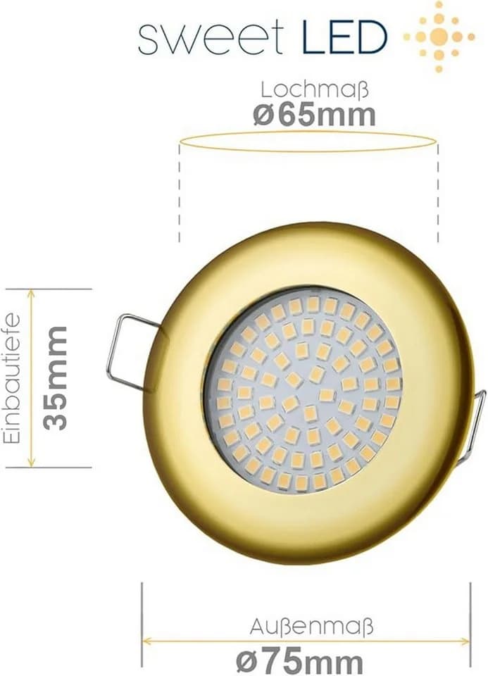 Sweet LED LED Einbaustrahler 6er Set Flach Rund 5W Gold Dimmbar