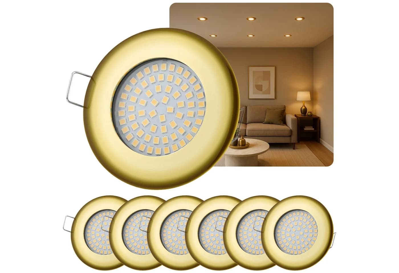 Sweet LED LED Einbaustrahler 6er Set Flach Rund 5W Gold Dimmbar - Bild 2