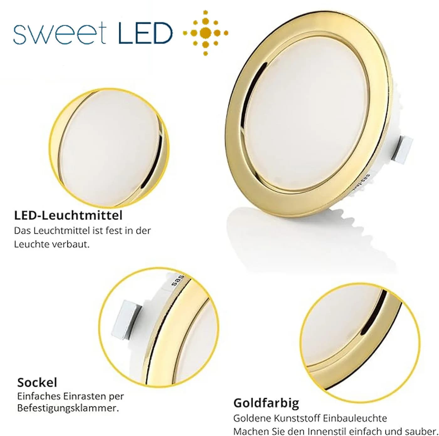 Sweet LED Einbaustrahler 4er Set Gold 12V IP44 Kaltweiß