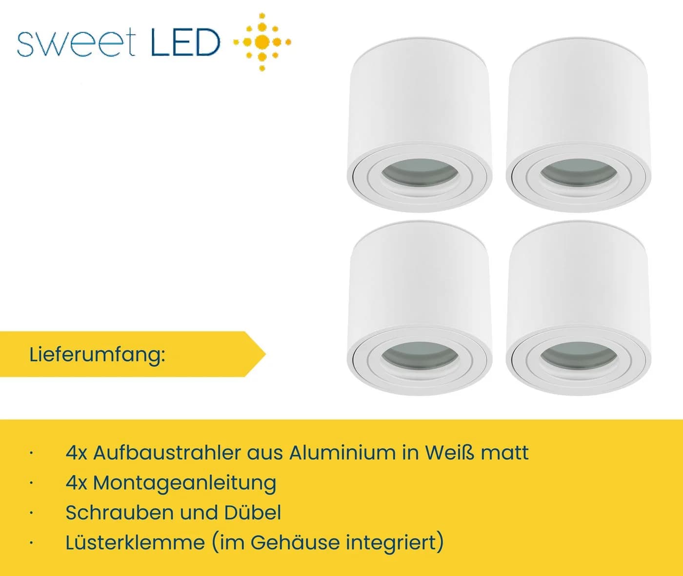 Sweet LED Aufbauleuchte 4er Set für Bad & Küche IP44 Aluminium 230V - Bild 5