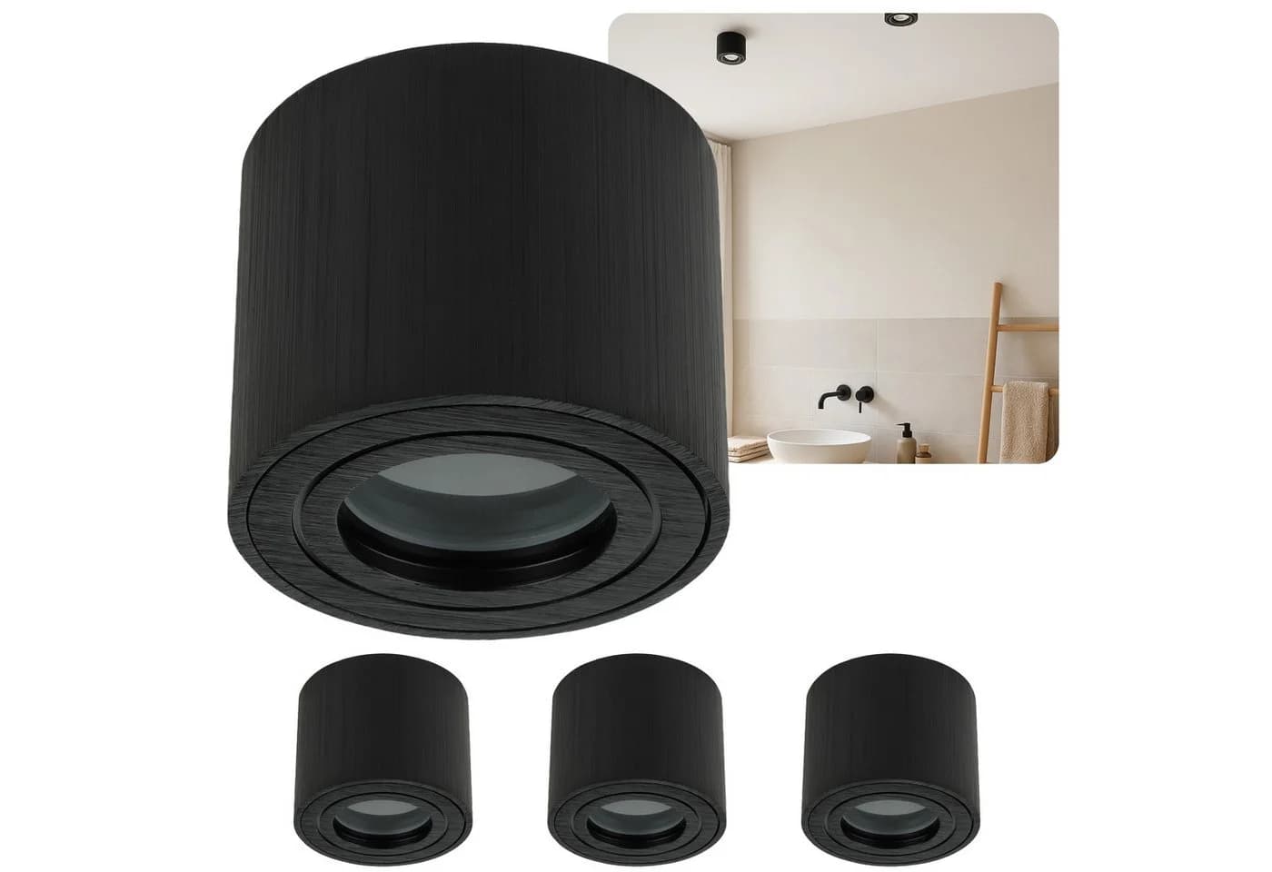 Sweet LED Aufbauleuchte 4er Set Flach IP44 Aluminium Deckenspots Rund Für Bad & Küche Schwarz - Bild 2