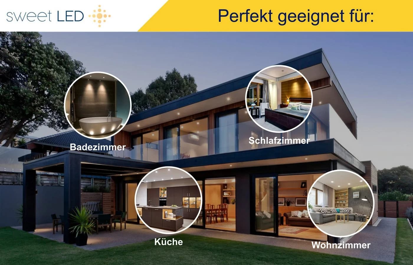 Sweet LED Aufbauleuchte 4er Set Flach IP44 Aluminium Deckenspots Rund Für Bad & Küche Schwarz - Bild 4