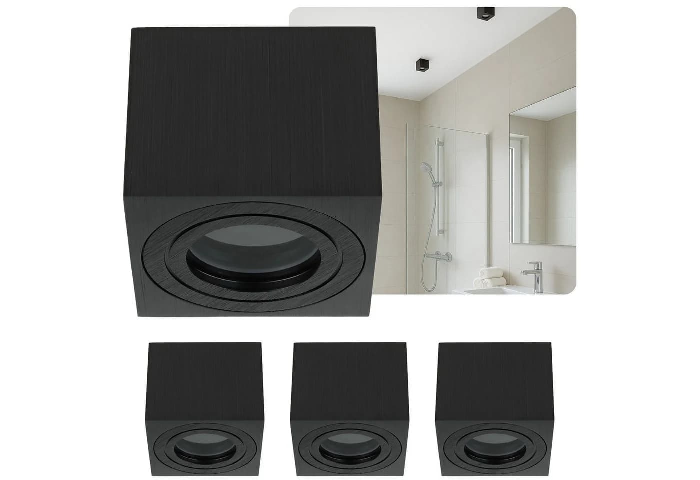 Sweet LED Aufbauleuchte 4er Set Schwarz Aluminium IP44 - Bild 2