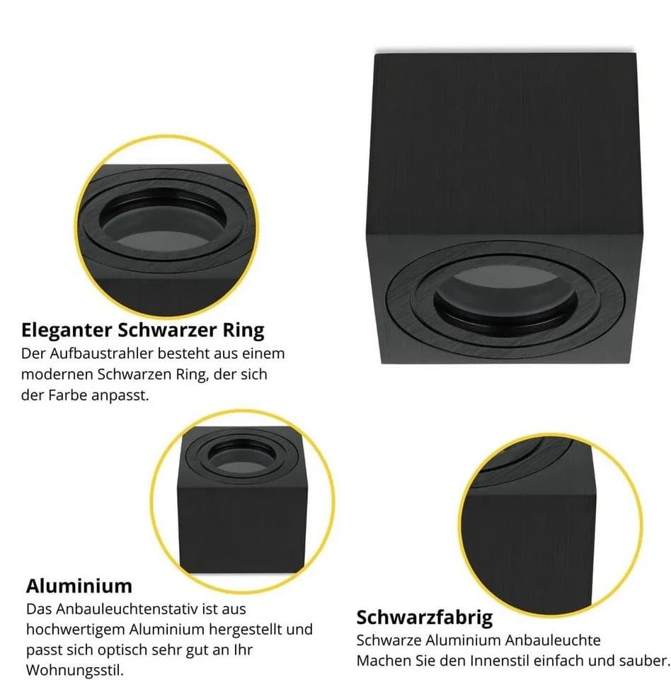 Sweet LED Aufbauleuchte 4er Set Schwarz Aluminium IP44 - Bild 3