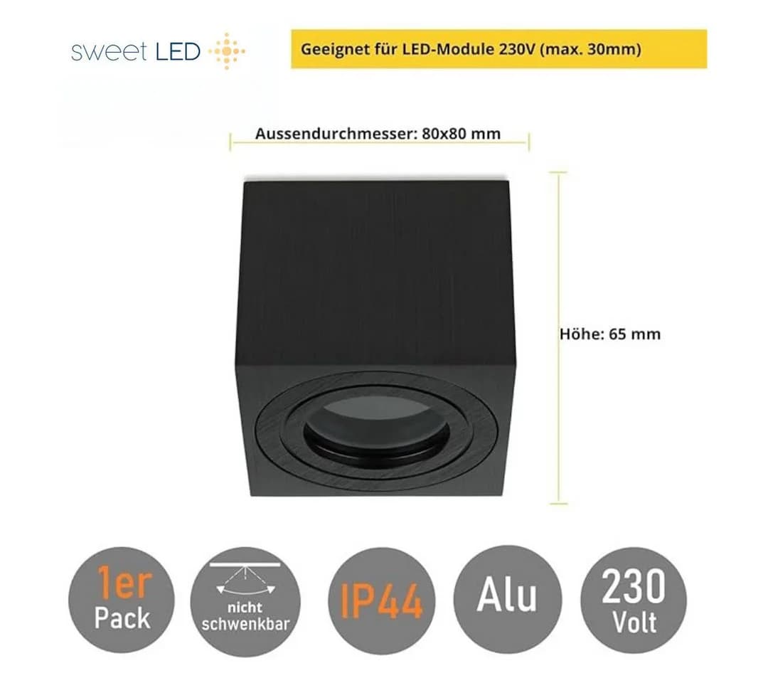 Sweet LED Aufbauleuchte 4er Set Schwarz Aluminium IP44 - Bild 4